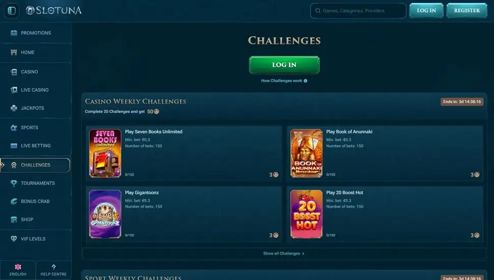 Panoramica giochi Slotuna